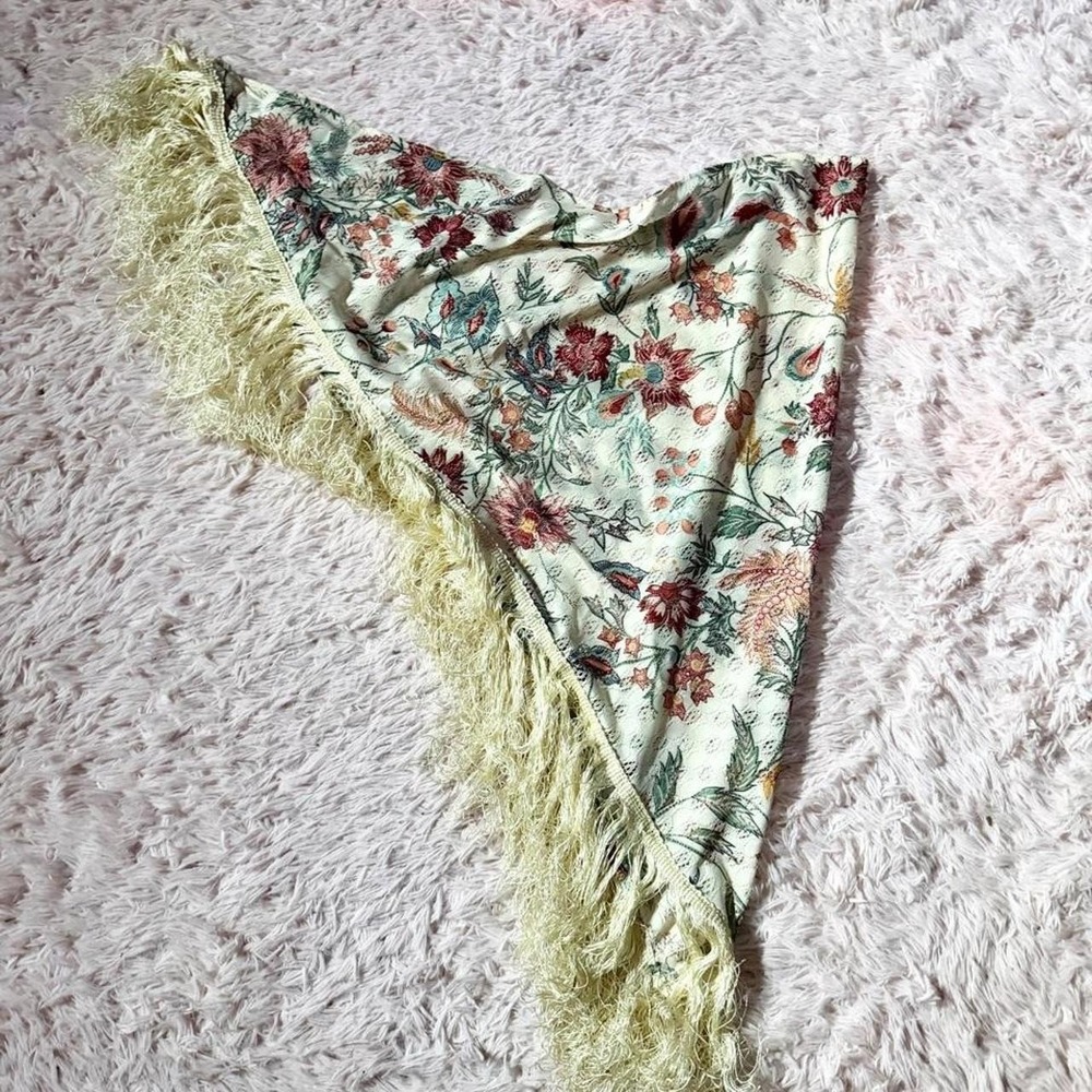 Vintage 90s Floral Whimsical Cottage Core Fairy Fringe Shawl Scarf Womens OS